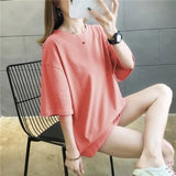 Summer Women T Shirt harajuku solid T-shirts students korean Casual loose Short Sleeve pink white Tops 90s Female Tee