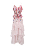 Fongt Temperament Dress Women 2025 Summer New Elegant Wind And Wood Ear Print Design Long Sling