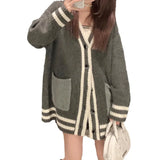 Fongt Wind Spell Color Sweater Cardigan Autumn Winter 2024 Sweater Long Large Pocket Design Sense Coat Female-Outfit