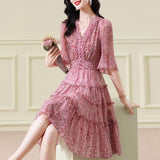 Feeling And Socialite Temperament And Foreign Style Summer 2023 New Small Pink Broken Flower Skirt Dress Girl-Outfit