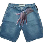 New Hip-Hop Funny One-Hand Pattern Printed Denim Shorts Men's High Street Fashion And Leisure-Outfit