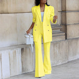 Fongt New Solid Color Casual Suit Wide Leg Pants Suit Two Sets