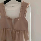 Small Belly Covering Casual Ruffle Sleeveless Western Style Two-piece Suit-Outfit
