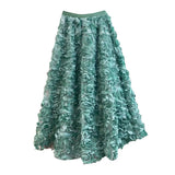 TWOTWINSTYLE Elegant Long Skirts For Female High Waist Patchwork Florals Pink Mesh Midi Korean Style Women's Skirt 2022