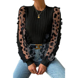 Fongt Women's Wear Mesh Small Flower And Snow-Flake Shirt Women 2025 Spring And Summer Round Collar Thin-Sleeved Top