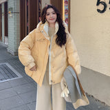 Down Cotton Jacket Female 2024 New Winter Small Foreign Style Cotton-Padded Jacket Short Students Splicing Cotton-Padded Coat Thick-Outfit