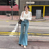 Fongt Wash Light Blue High Waist Slim Slim Skinny Micro-Horn Jeans Women Spring And Autumn New Small Horses Hoes Long Pants