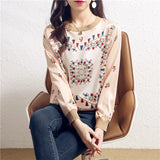 Fongt 2023 New Print Satin Knit Long Sleeve Splicing Women's Overtop Thin Casual Elastic Sweater-Outfit