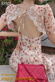 Floral Dress Women Backless Vintage Elegant Temper French Stylish Aesthetics Gentle Design Платье Женское Sweet Fashion