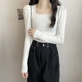 Fongt Collar Bottom Shirt Women's 2023 Autumn Winter New Knitting Low Coltleneck Sweater Short Black Bubble Sleeve Jacket