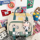 Cute Cow Backpack Female Student College Schoolbag Girl Badge Multifunctional Backpacks Kawaii Ladies Waterproof Nylon