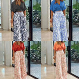 Fongt Bat Sleeve Horn Trousers Set Ins Short Blouse V-Neck Fashion Wide Leg Trousers Two-Set