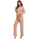 Fongt Female Autumn Winter Modal Long Sleeve Shirt Trousers Two Sets Of Home Clothing Female Пижама-Outfit