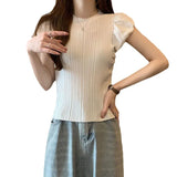 Fongt Design Wood-In-Eared T-Shirt For Women's Summer New French Retro Inss Headset Thin Short-Sleeved