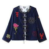 Fongt 2024 New Women's Fashion Casual Versatile Lace-Up Embroidered Long Sleeve Coat-Outfit