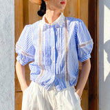 Fongt Style French Shirt Women's Short-Sleeved Summer New Design Sense European Fashion South Oil Women's Striped Shirt