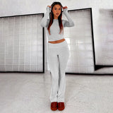 Fongt New Casual Wind Low-Rise Horn Pants Fashion Thin Solid Pants Set Women