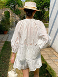 Fongt Holiday Small Fragrant Suit White Embroidery Top + Shorts European Oil Women's Clothing Set Women's