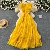 Fongt Famous French High-End Women V Lead Heavy Industry Folding Net Yarn Waist Fluffy Cake Dress Dress