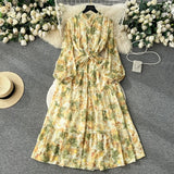 Fongt Fragile Chiffon Dress Women's Autumn Dress New Over-Knee Dress Gentle Wind-Float Mid-Floive Mid-Flouse Fairy Dress