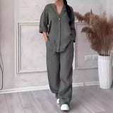Fongt Fashion Women's Comfortable Loose Top Broad Leg Trousers Casual Cotton