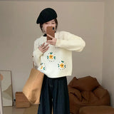 Fongt Autumn And Winter New Hook Flower Stereo Embroidery Art Retro Pullover Sweater Loose Show Thin Short Sweater Woman-Outfit