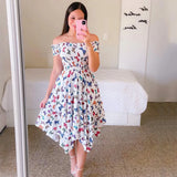 Fongt Ebay Dress Word Shoulder Irregular Shoulder Digital Print Long