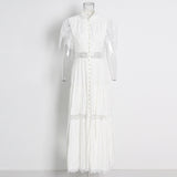 Elegance Dress Female Summer 2025 New High Sense Splicing Lace Side Embroidery Hollow Skirt