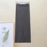 Winter Women Sweater Skirt New 2021 Knitted Midi Skirts Korean Elastic High Waist Elegant Autumn Split Fork Black