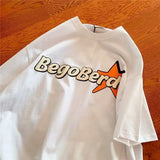 Cute Orange Star Letters Cartoon T Shirt Vintage Streetwear Summer Short Sleeve Tops Harajuku Punk Grunge Graphic Tees-Outfit