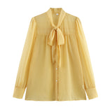 Fongt Spring Fashion Leisure V Tie With Thin And Flowing Shirt Top Female A15017