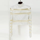 Fongt New Star Temperament Fashion Mesh Splicing Hot Diamond Top