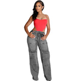 Fongt Women's Cowboy Straps Women's Summer Street Casual Zipper Water Wash Trousers