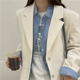 Fongt Celebrity Hanging Feeling Fried Street Small Suit Jacket Female Spring And Autumn Korean Version Of The British Wind Loose Casual White Suit Jacket-Outfit