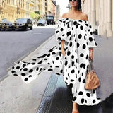 Off Shoulder Polka Dot Bohemian Maxi
