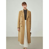 Double Breasted 100% Wool Coat Women Elegant Cashmere Long Winter Coat Female Oversized Vitnage Blend Jacket