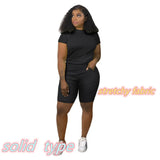 Summer Tracksuit Set Pink Letter Print Top + Biker Shorts Suits Bodycon Casual Two Piece Set Sport Outfits