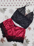 Fongt Hot Selling Lace Pajamas Two-Piece Lace Sling Perspective V-Neck Pajamas Set-Outfit