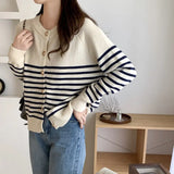 New 2022 Korean Fashion Striped Chic Vintage Sweaters Women Autumn Winter Knitted Cardigans Elegant Tops