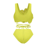 Solid Colored Swimsuit Woman Sensing High Waist Belt Bikini Three-Piece Set 2025 New