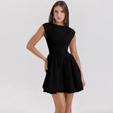 Short Sleeve Backless Mini Dress-Outfit