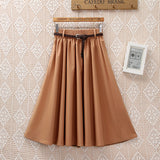 Fongt New College Wind Small Fresh Literary A Word Skirt Versatile Long Skirt Female Send Belt-Outfit