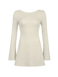 Backless Knitted Long Sleeve Mini Dress-Outfit