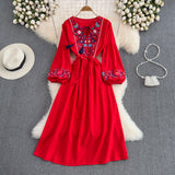 Fongt Embroidery Tassel Tuxedo With Loose Waist A Word Big Swing Dress Seaside Holiday