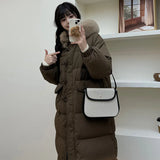 Advanced Sense Long Down Jacket Female 2024 Winter New Korean Version Of Big Hair Collar And Thick White Duck Down Warm Coat Tide-Outfit