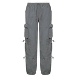 Low-rise Straight-leg Multi-pocket Overalls Pants-Outfit