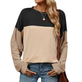 / Winter 2024 New Round Collar Vertical Color Long Sleeve Loose T-Shirt Top-Outfit