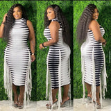 Fringed Tassel Body-shaping Maxi Dress Women Sleeveless Party Night Club Long Dresses Elegant Turtleneck Slim Prom Dress-Outfit