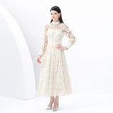 Fongt Suit Female Magenta Elegant Lantern Sleeve Embroidered Mesh Shirt High Waist Swing Half Body Skirt Spring Dress Two Sets