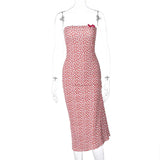 Strapless Heart Print Midi Dress-Outfit